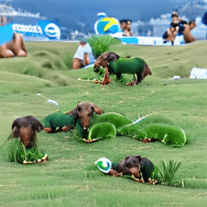 Day 118: Dachshund Dogs Eating Grass in Brazil (AI Image)